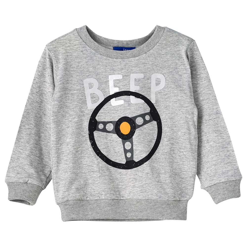 Jam Full Sleeve Round Neck All-Over Print Knit Top - Grey