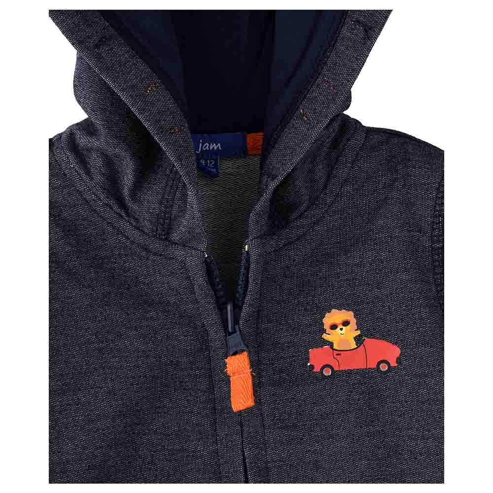 Jam Printed Knit Hooded Jacket - Blue