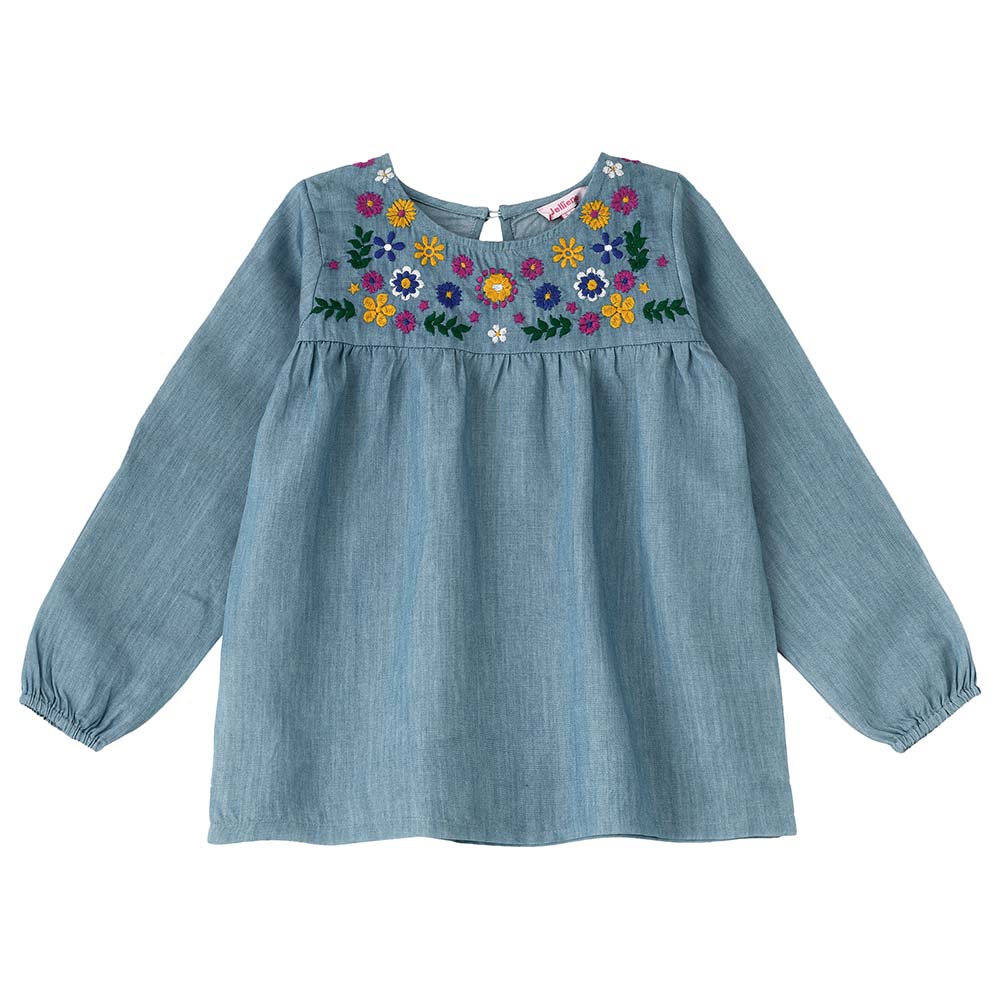Jelliene Knit Top with Embroideredroidery Design - Blue