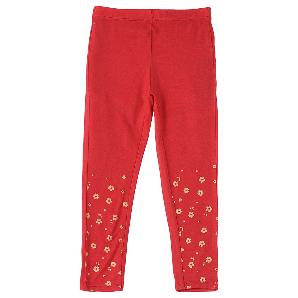 Jelliene Knit Legging with Print at Hem - Red