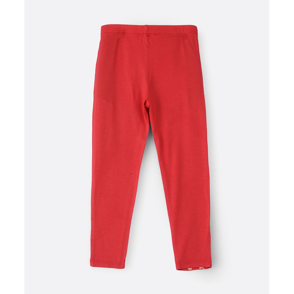 Jelliene Knit Legging with Print at Hem - Red