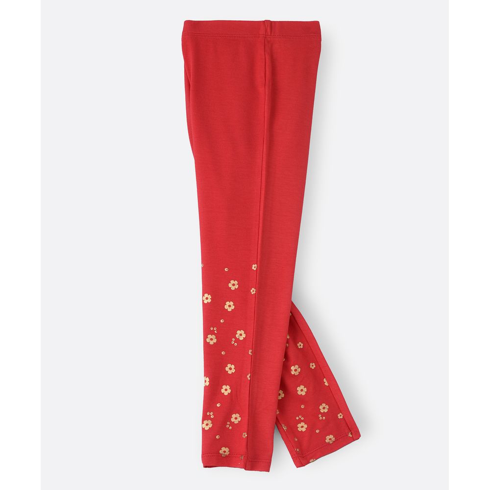 Jelliene Knit Legging with Print at Hem - Red