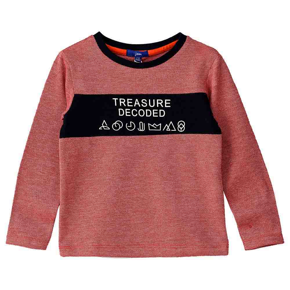 Jam Full Sleeve Round Neck Knit Top with Print - Red