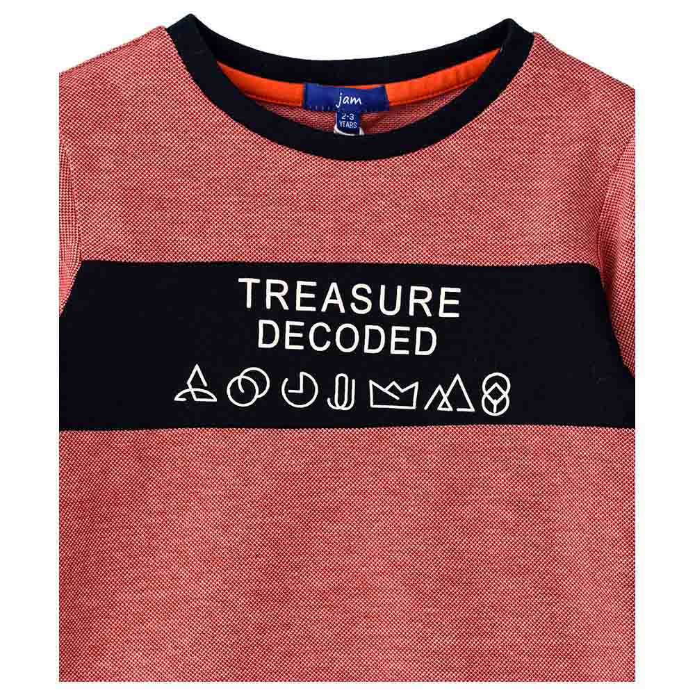 Jam Full Sleeve Round Neck Knit Top with Print - Red