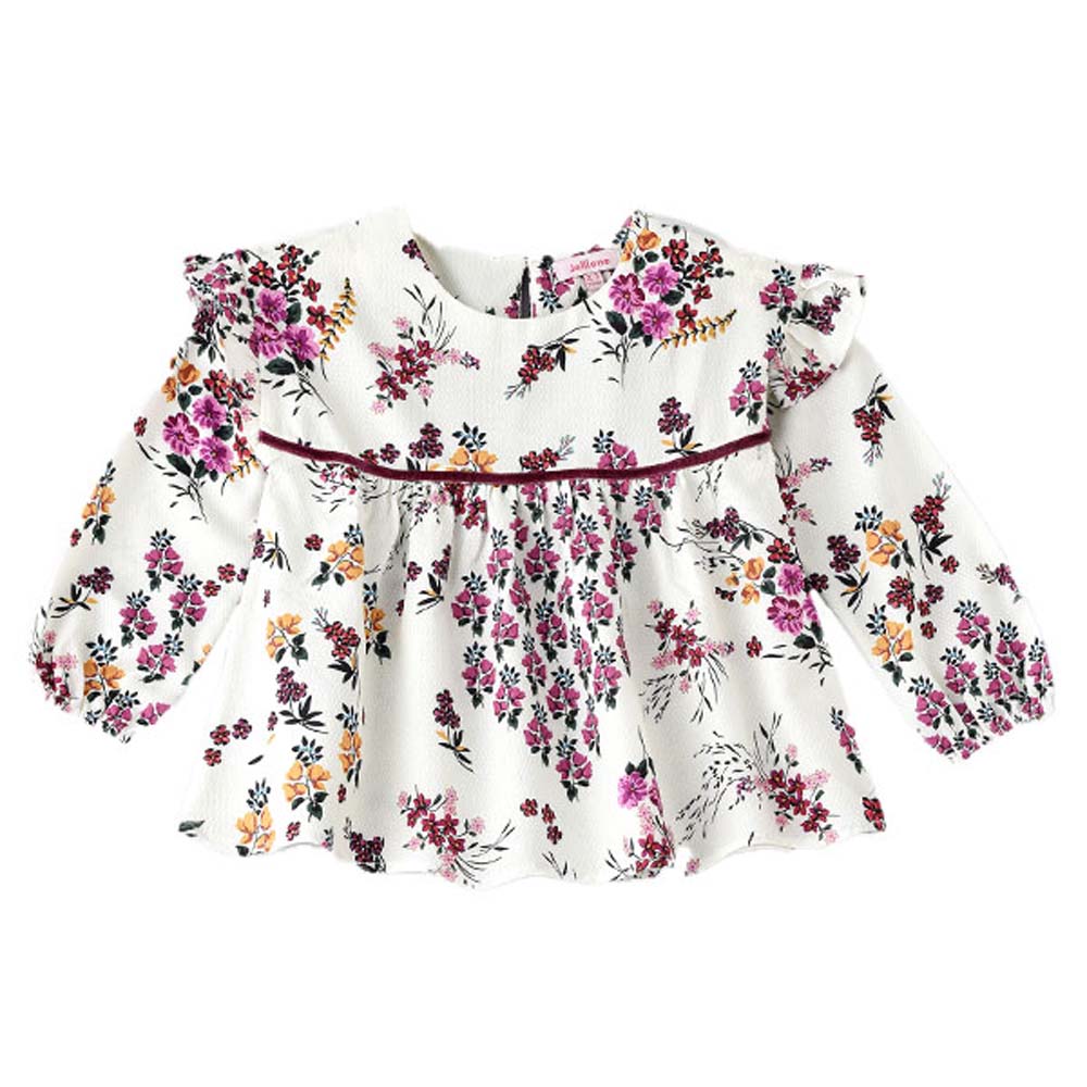 Jelliene Girls All Over Printed Woven Top - White