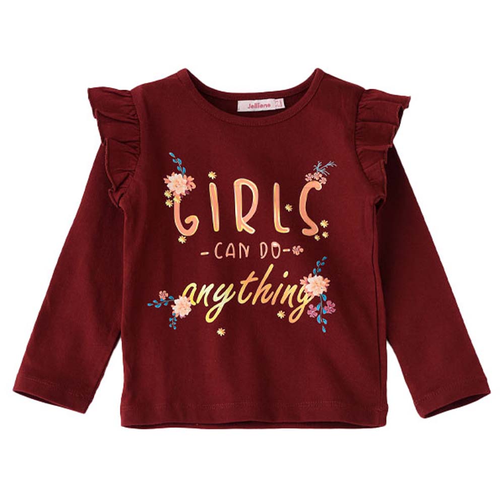 Jelliene Girls Knitted T-Shirt with Print - Maroon