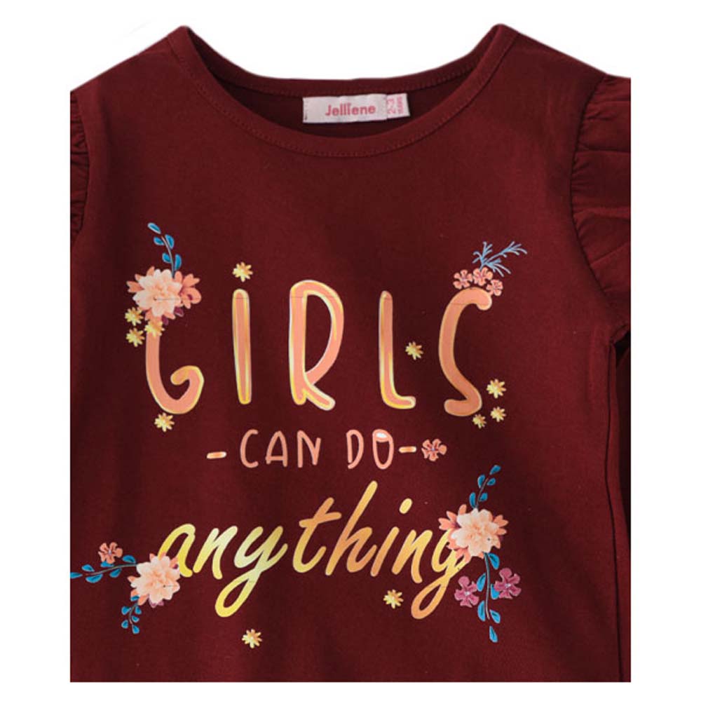 Jelliene Girls Knitted T-Shirt with Print - Maroon