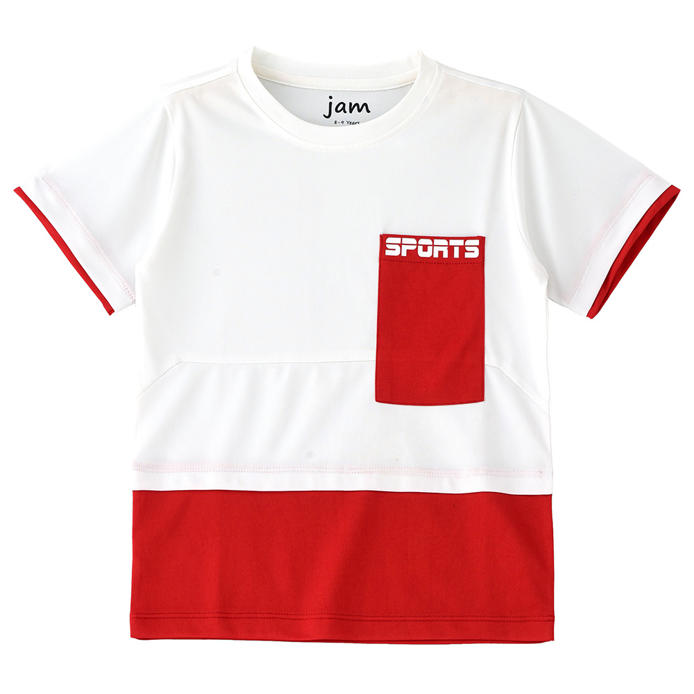 Jam Knit T-Shirt with Pocket at Front - White/Red