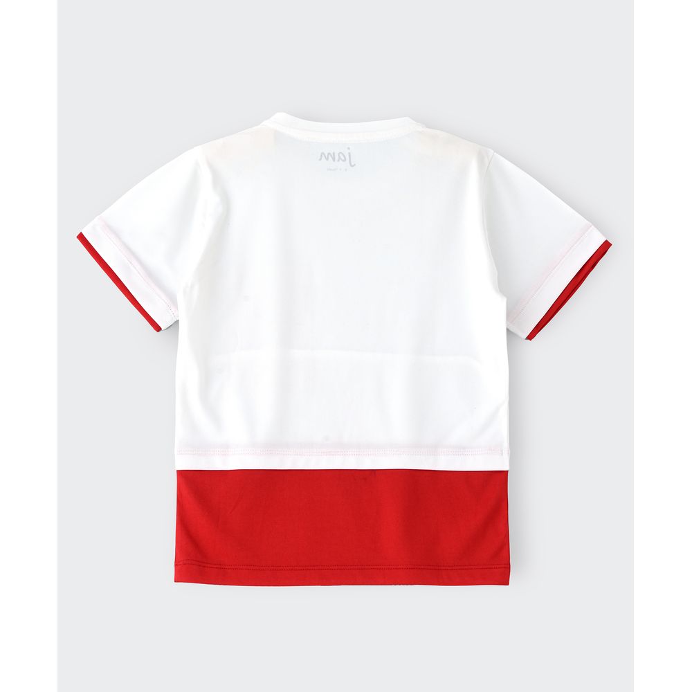 Jam Knit T-Shirt with Pocket at Front - White/Red