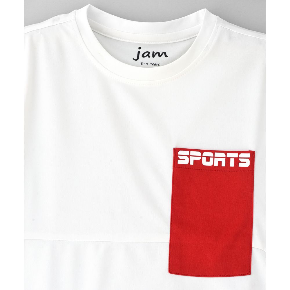 Jam Knit T-Shirt with Pocket at Front - White/Red