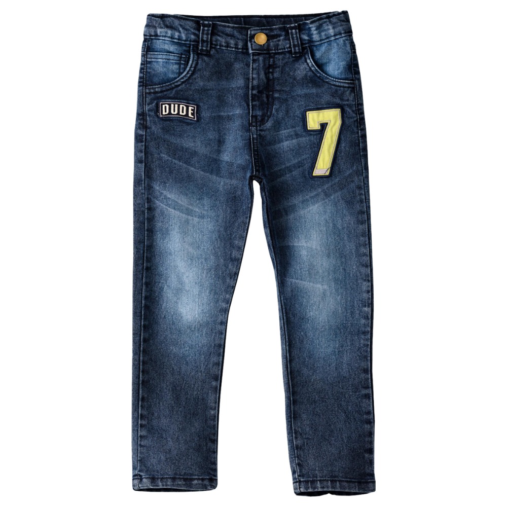 Jam Denim Pants with Embroidery Patches - Blue