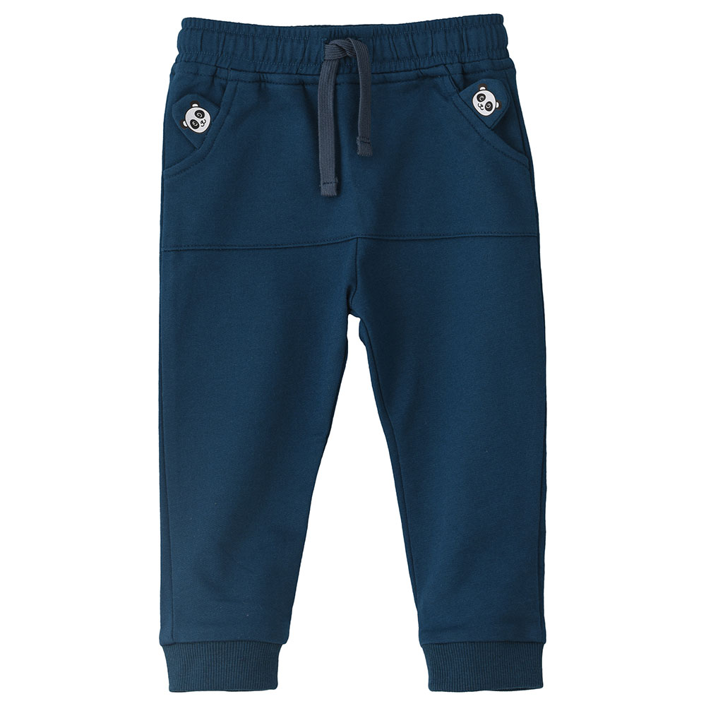 Jam Knit Joggers with Print at Pocket - Blue