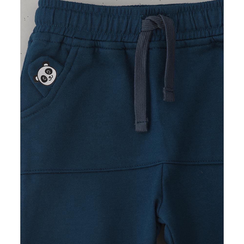 Jam Knit Joggers with Print at Pocket - Blue