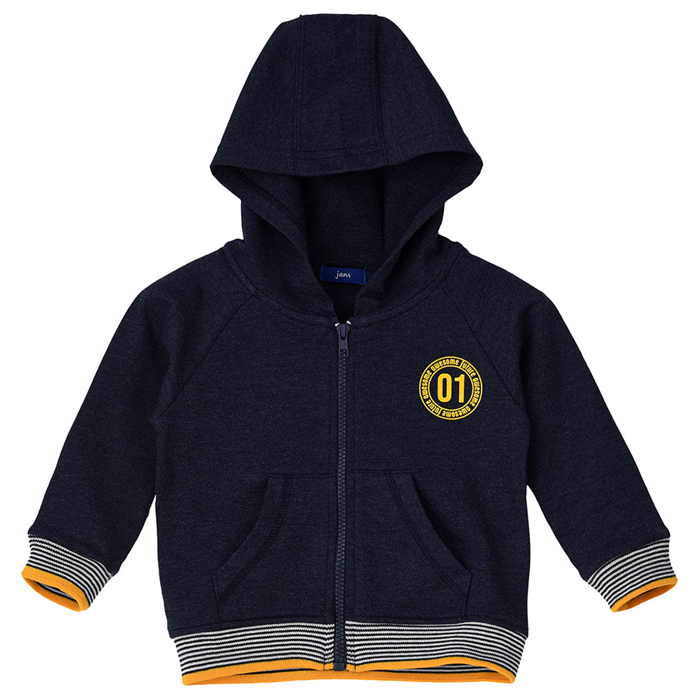 Jam 01 Knit Hooded Jacket with Contrast Rib - Blue