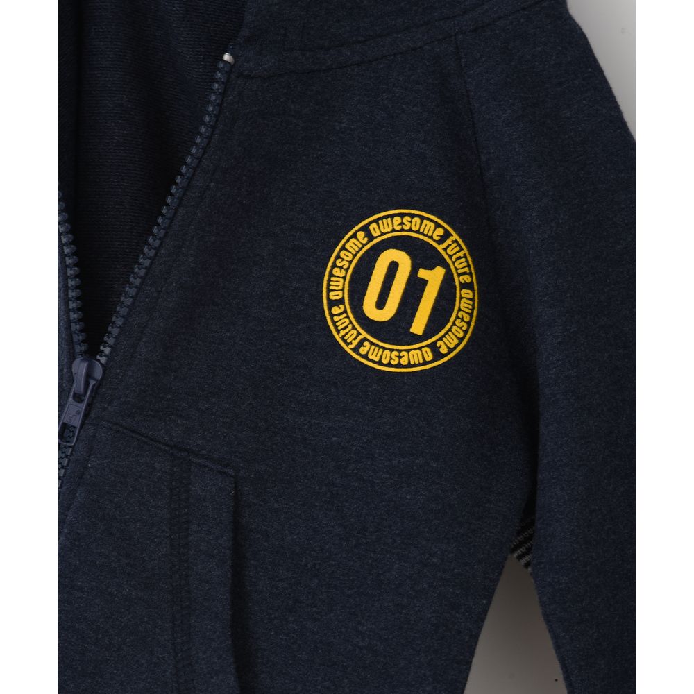 Jam 01 Knit Hooded Jacket with Contrast Rib - Blue