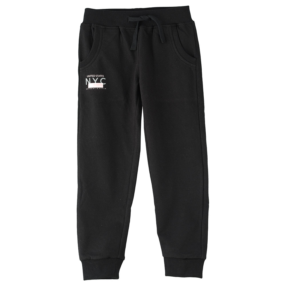 Jelliene Knit Joggers with Print at Pocket - Black