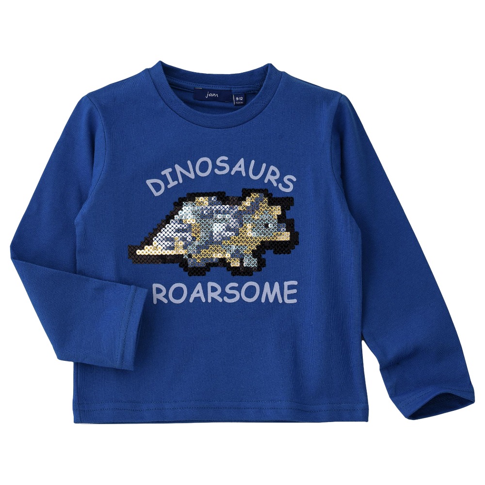 Jam Knit T-Shirt with Sequins Embroidery - Blue