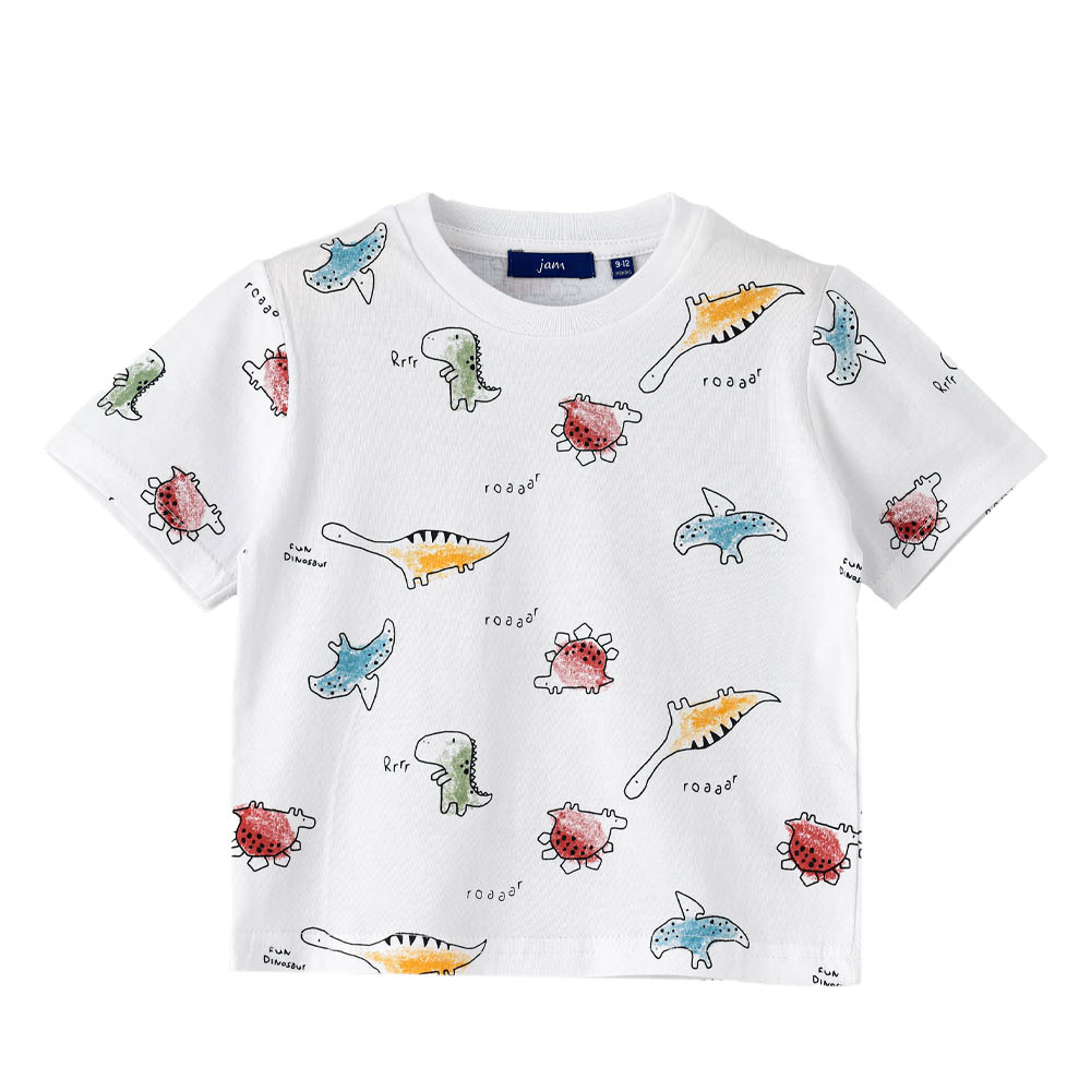 Jam Dino Print Round Neck Short Sleeves T-Shirt - White