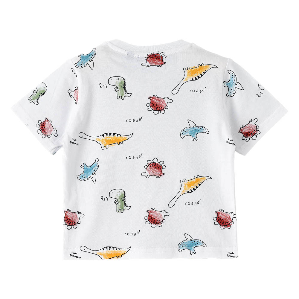 Jam Dino Print Round Neck Short Sleeves T-Shirt - White