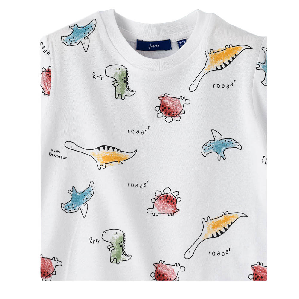 Jam Dino Print Round Neck Short Sleeves T-Shirt - White