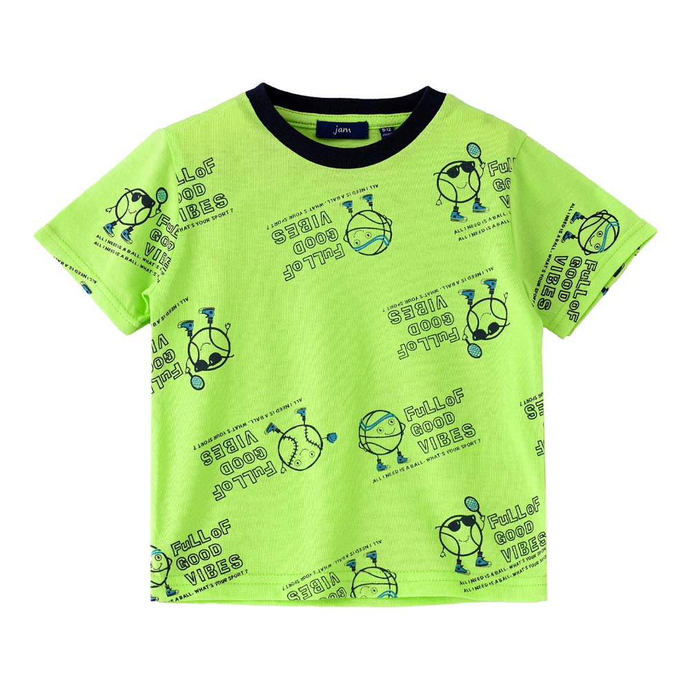 Jam Printed Round Neck Short Sleeves T-Shirt - Green