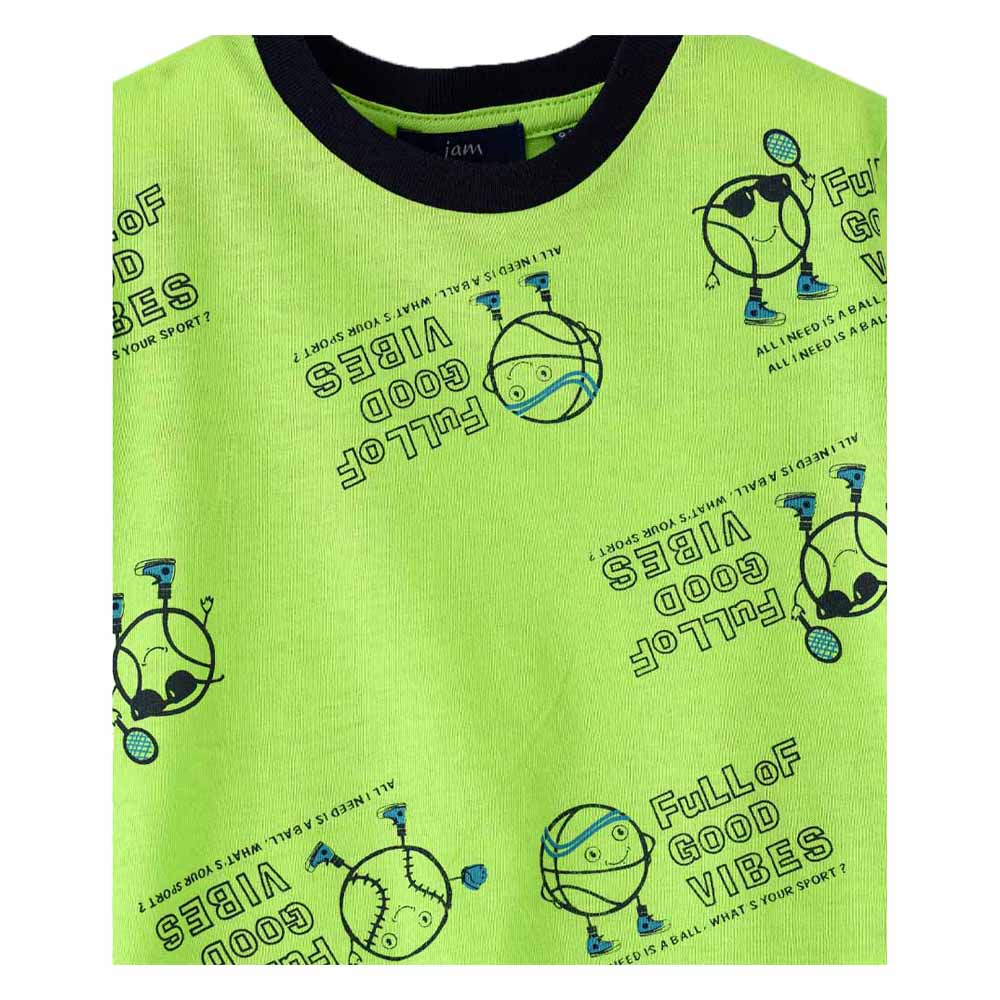Jam Printed Round Neck Short Sleeves T-Shirt - Green