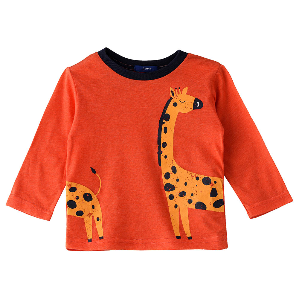 Jam Knit Top with Giraffe Print - Orange