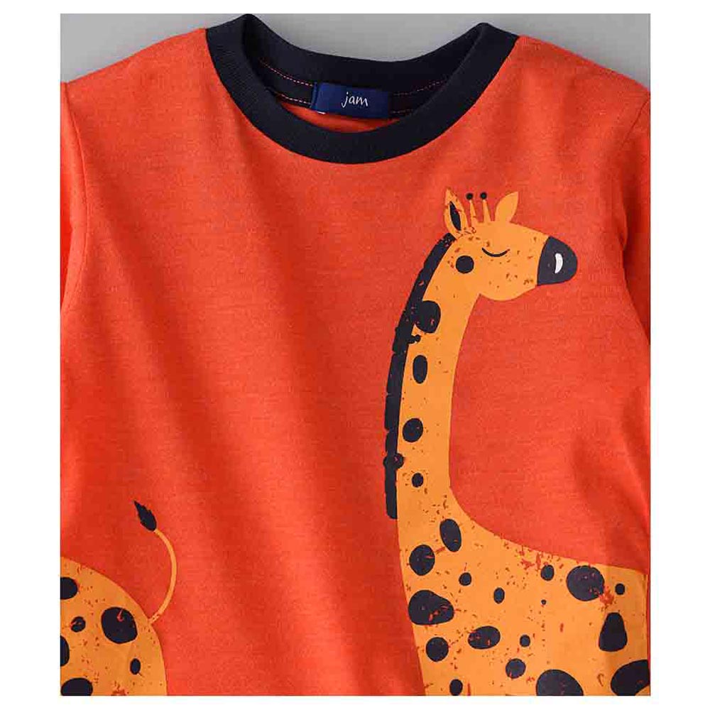 Jam Knit Top with Giraffe Print - Orange