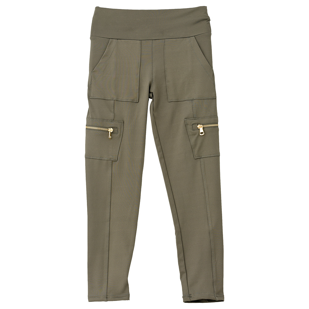 Jelliene Knit Jegging with Zip at Front Pockets - Olive