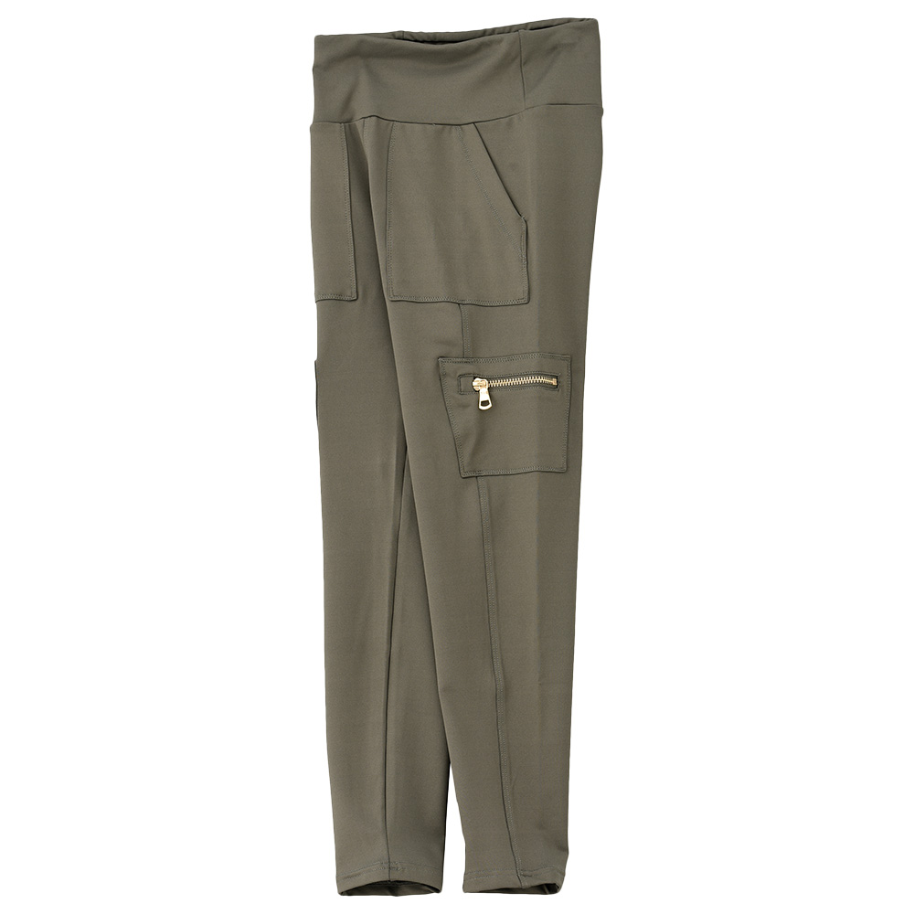 Jelliene Knit Jegging with Zip at Front Pockets - Olive
