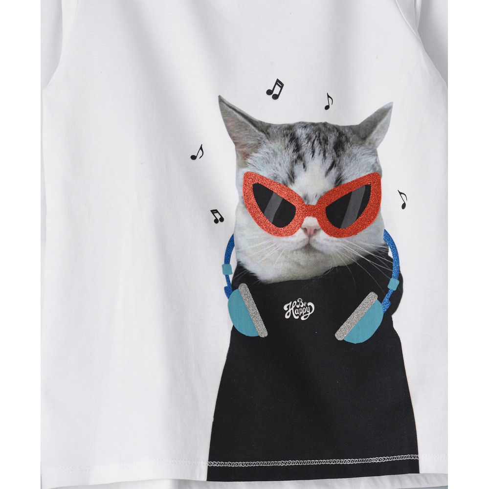 Jelliene Knit T-Shirt with Print at Front - White