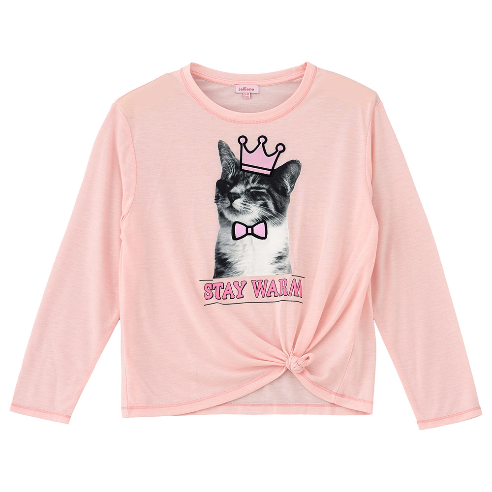 Jelliene Printed Round Neck Full Sleeve Knit T-Shirt - Light Pink