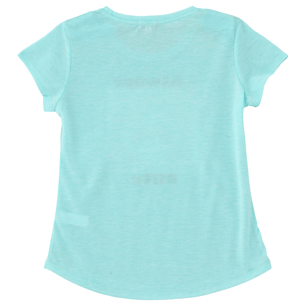 Jelliene Printed Sequins Short Sleeve Knit T-Shirt - Light Blue