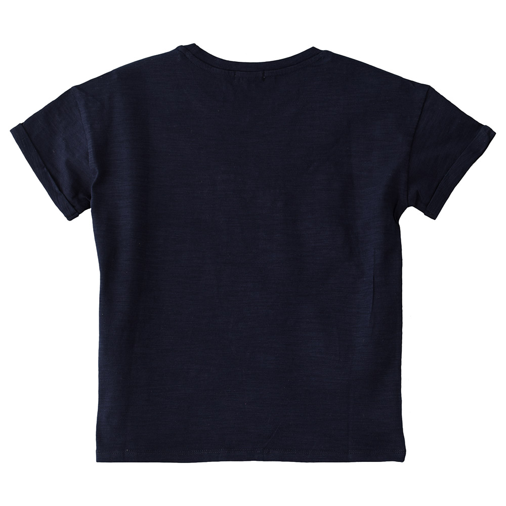 Jelliene Printed Round Neck Short Sleeve Boxy Fit Knit Top - Navy Blue