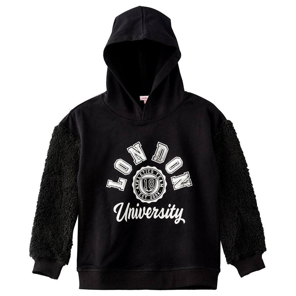 Jelliene Printed Knit Hooded Sweat Top - Black