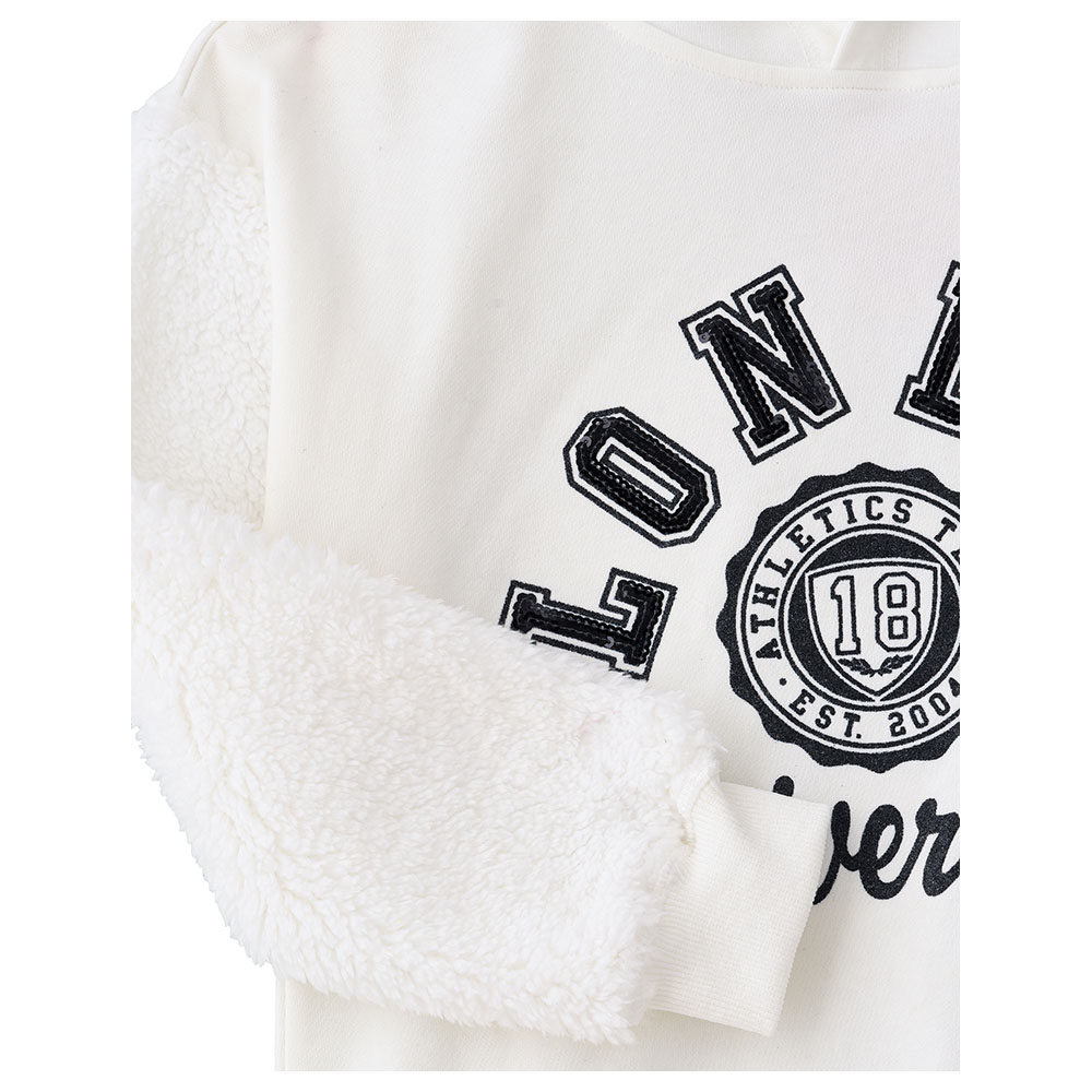 Jelliene Printed Knit Hooded Sweat Top - White