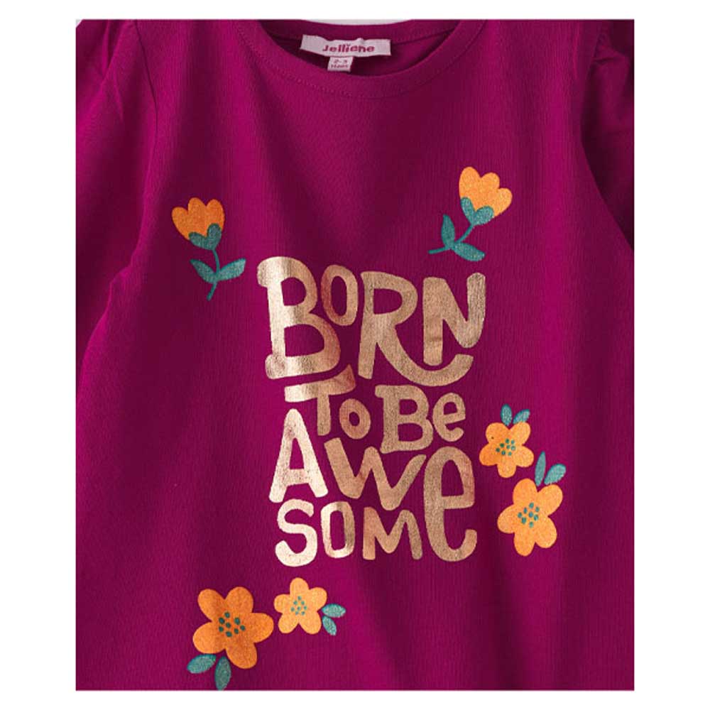 Jelliene Girls Knitted T-Shirt with Print - Pink
