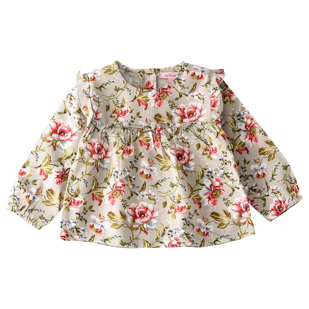 Jelliene Floral Woven All-Over Print Blouse - Beige