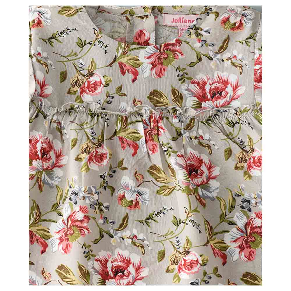 Jelliene Floral Woven All-Over Print Blouse - Beige