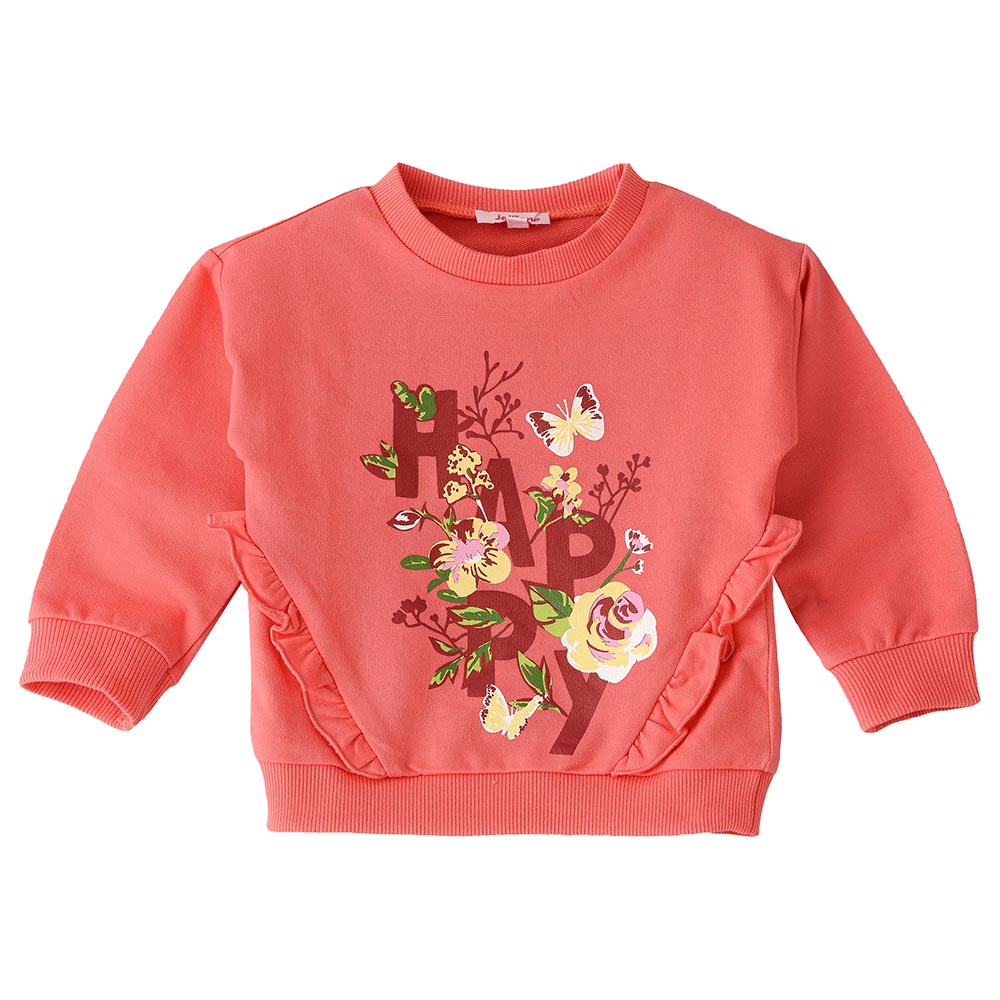 Jelliene Sweat Top with Happy Print - Coral