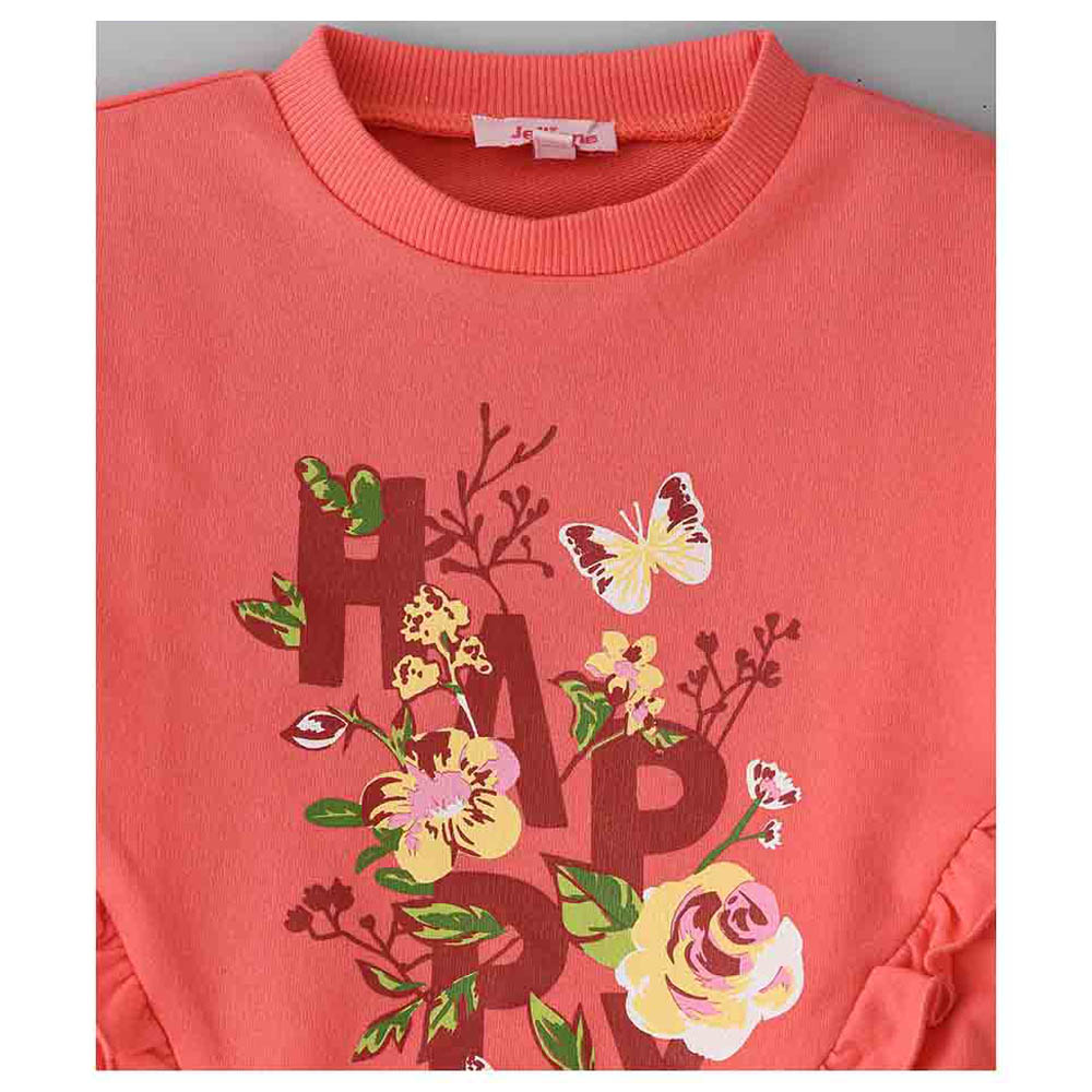 Jelliene Sweat Top with Happy Print - Coral