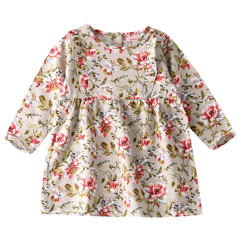 Jelliene Floral All-Over Print Woven Dress - Beige