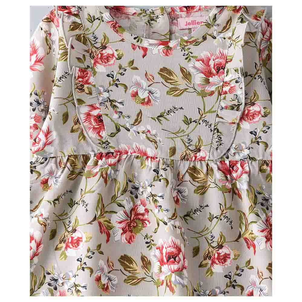 Jelliene Floral All-Over Print Woven Dress - Beige