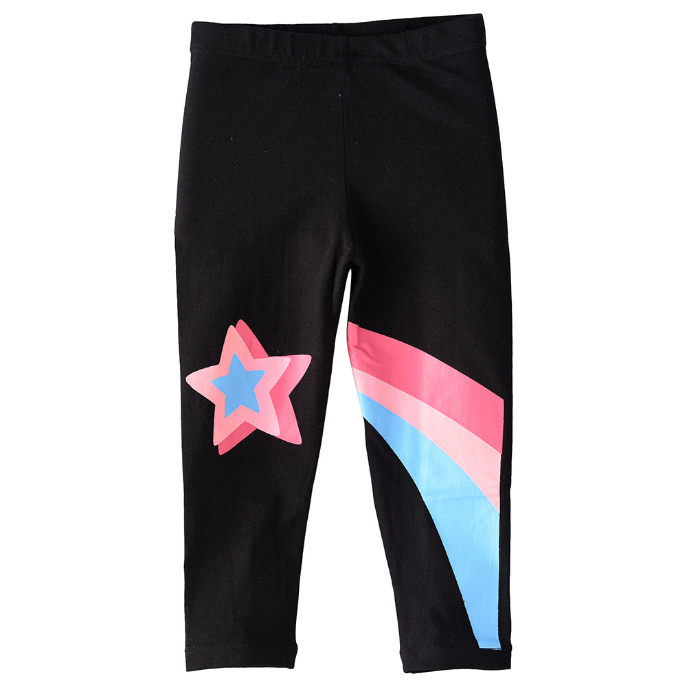 Jelliene Knit Legging with Print at Bottom - Black