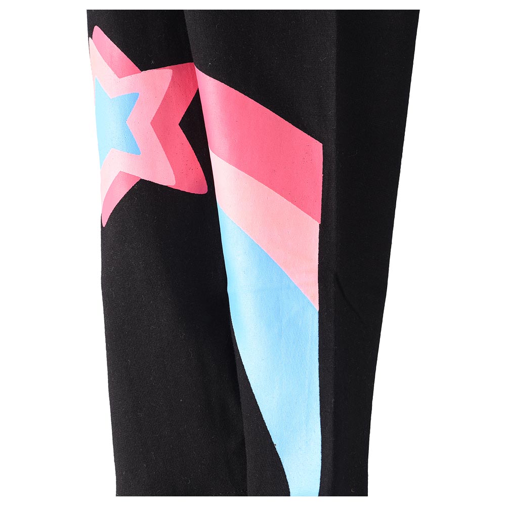 Jelliene Knit Legging with Print at Bottom - Black