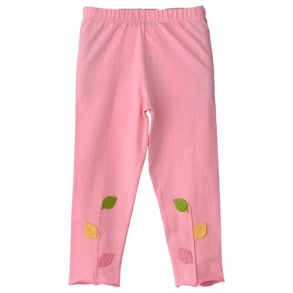 Jelliene Leggings with Leaf Applique at Bottom - Pink