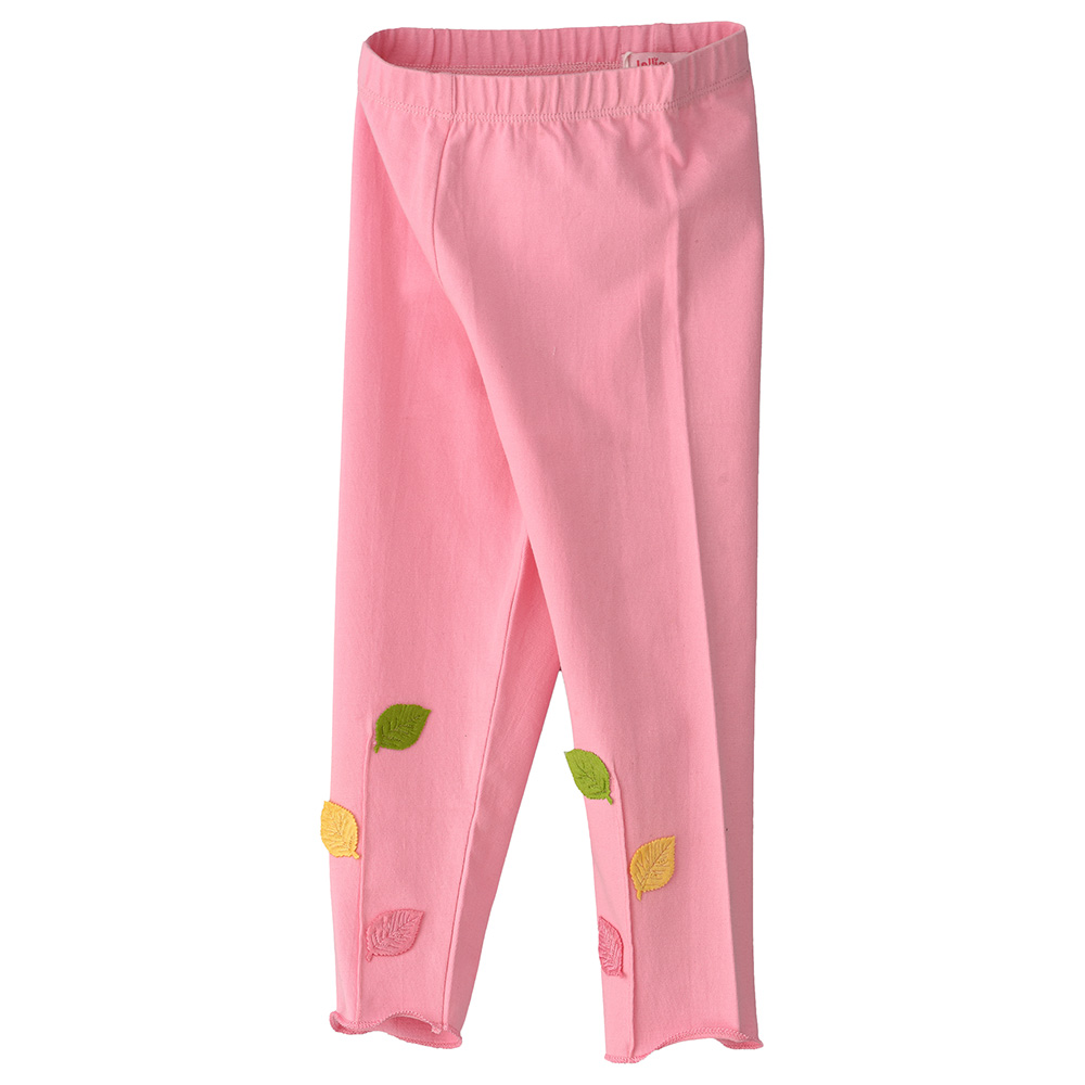 Jelliene Leggings with Leaf Applique at Bottom - Pink