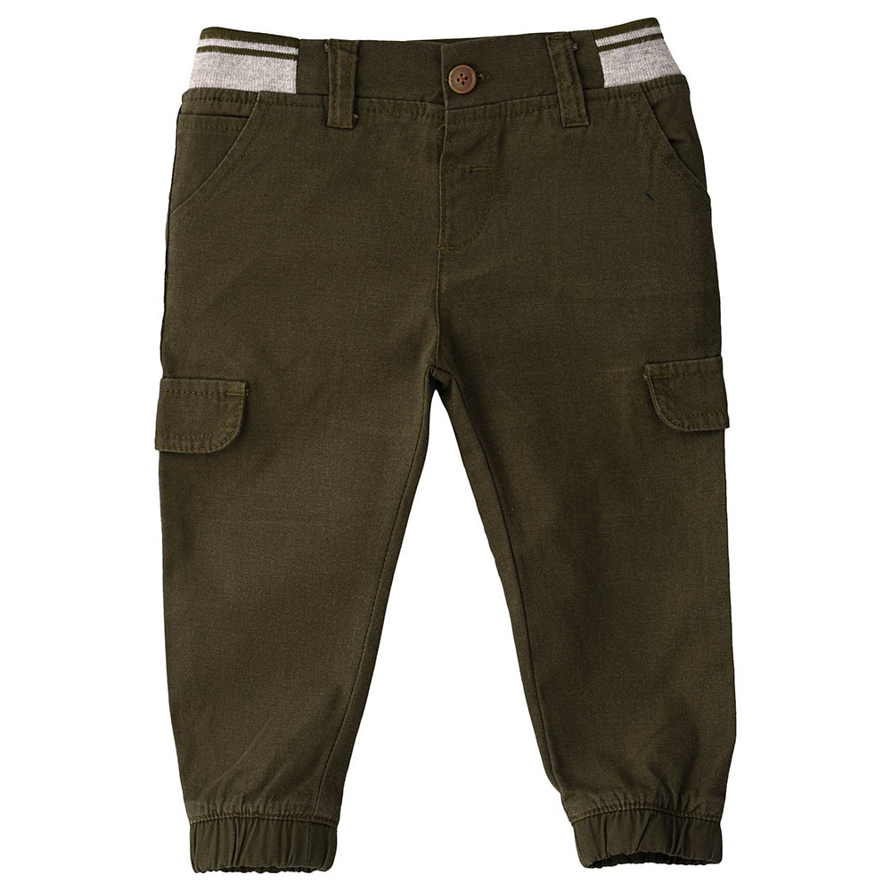 Jam Woven Pants with Rib at Waist - Green