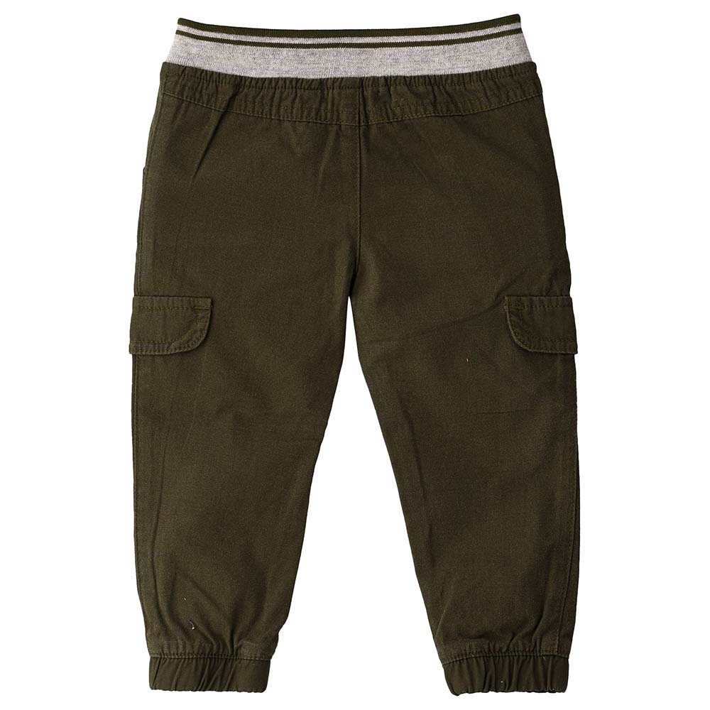 Jam Woven Pants with Rib at Waist - Green
