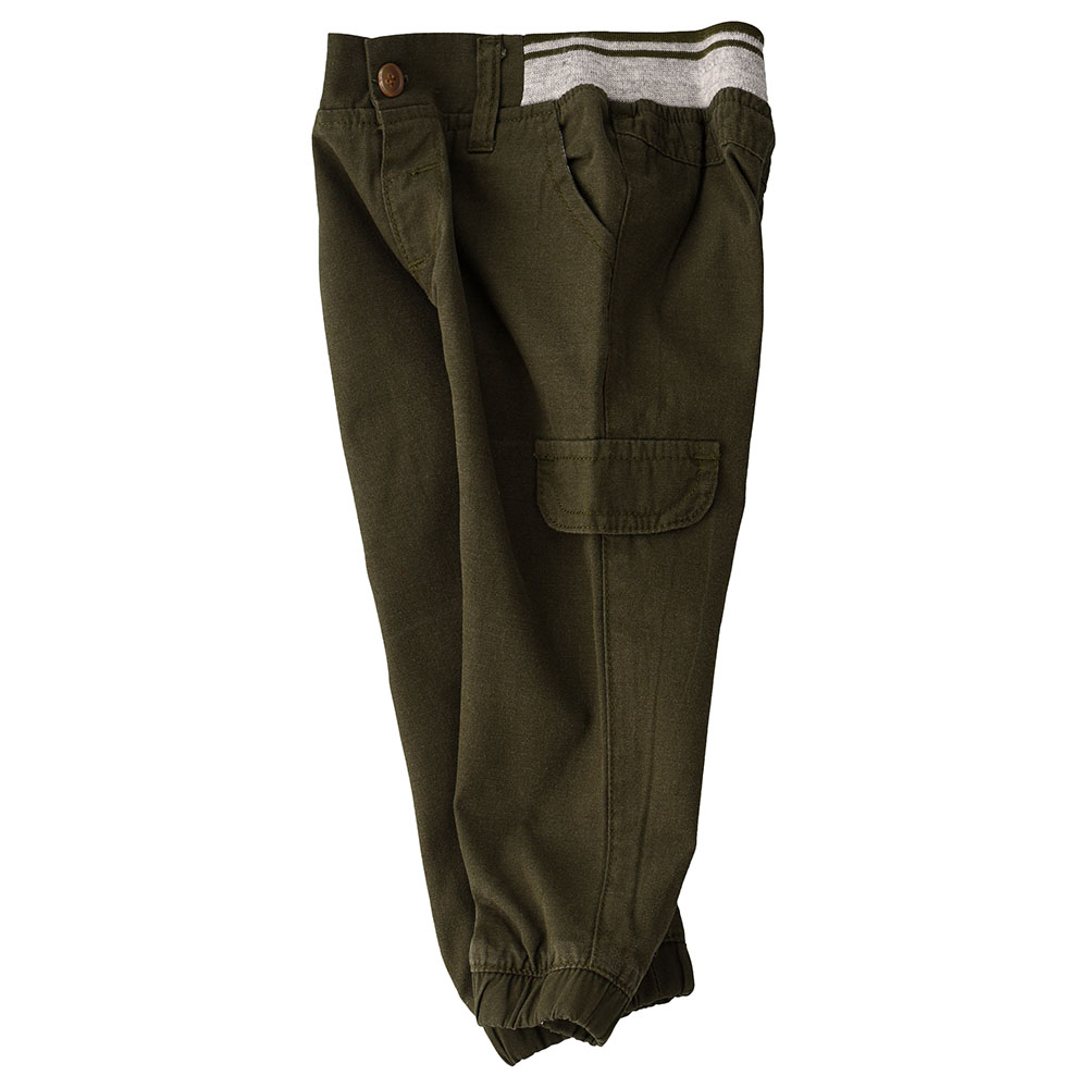 Jam Woven Pants with Rib at Waist - Green